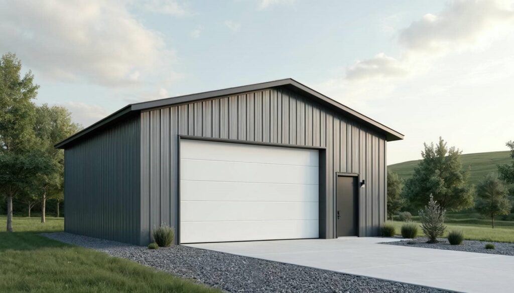Modern steel agricultural building in nature