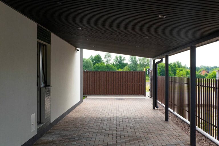 Spacious metal covered area with modern design.