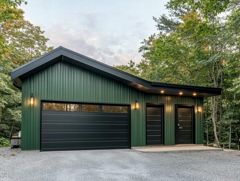 Modern green metal garage in nature