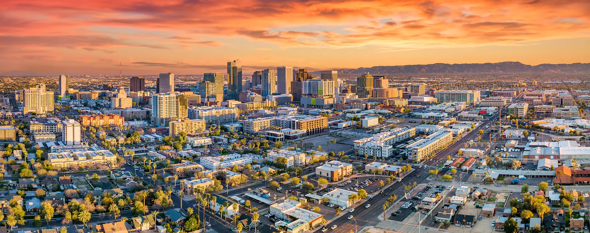 Arizona metal buildings with the Phoenix skyline in the background