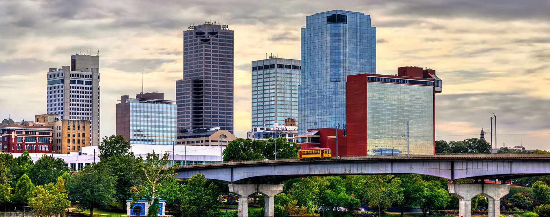 Arkansas metal buildings with the Little Rock skyline in view