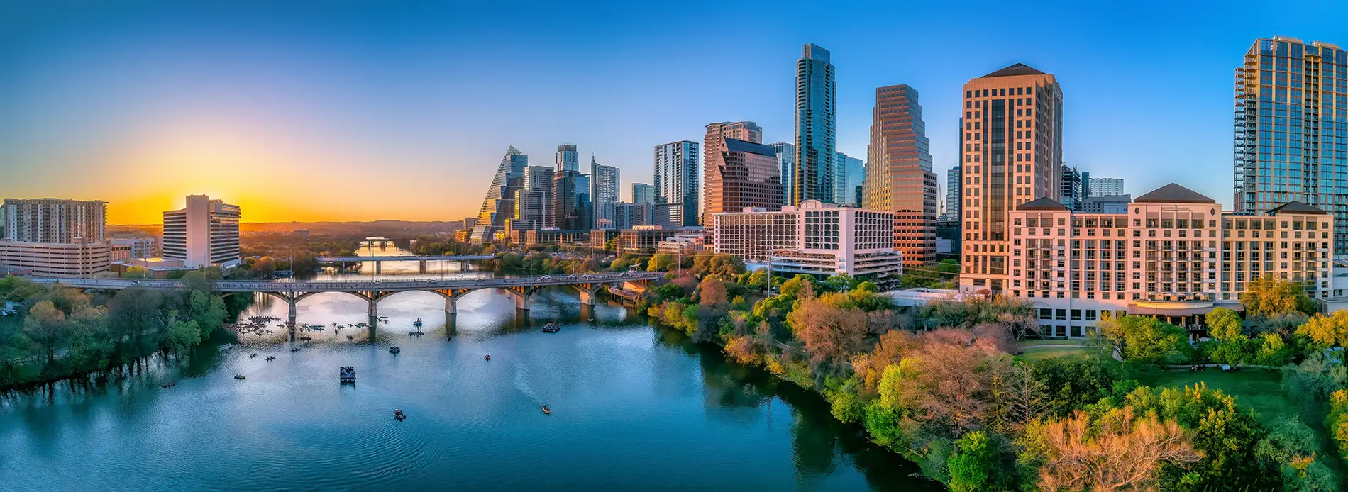 Texas metal buildings near the Austin skyline