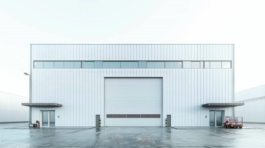 Modern steel agricultural building exterior view