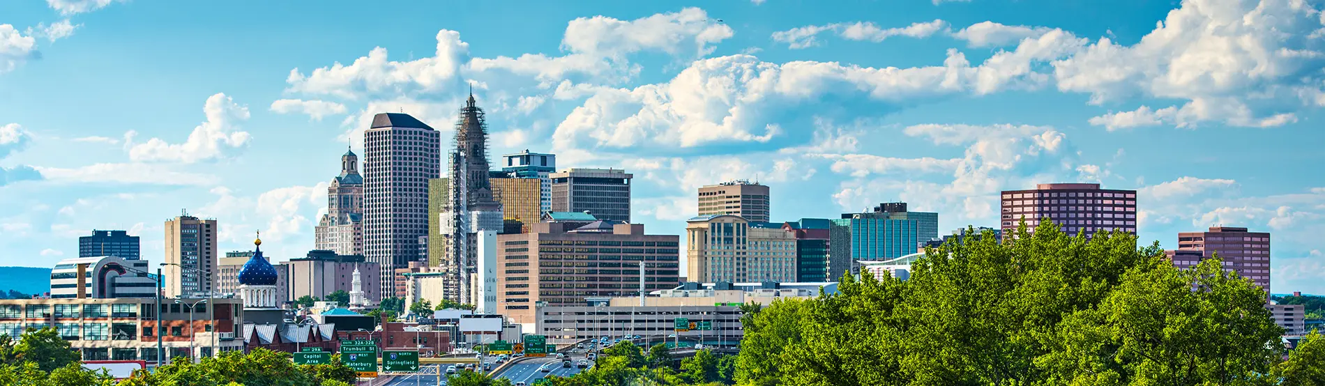 Connecticut metal buildings overlooking the Hartford skyline