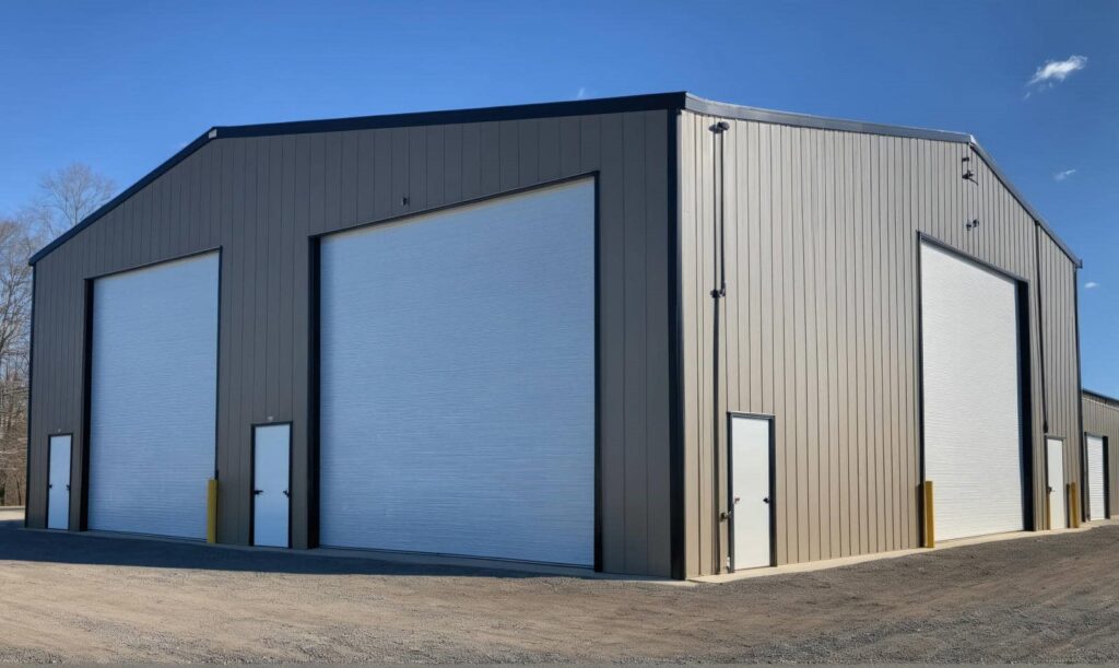 Large metal building with roll-up doors