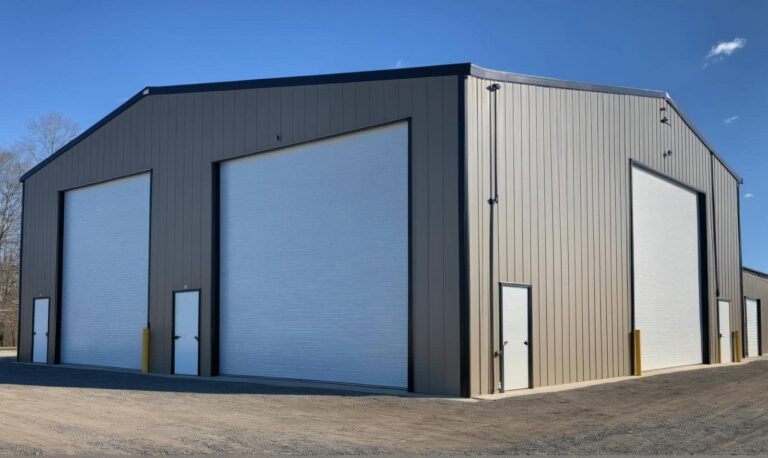 Large metal building with roll-up doors