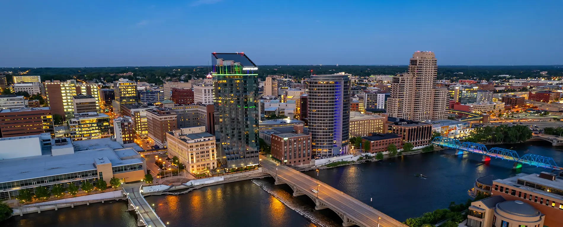 Grand Rapids, Michigan skyline near a site for Michigan metal buildings
