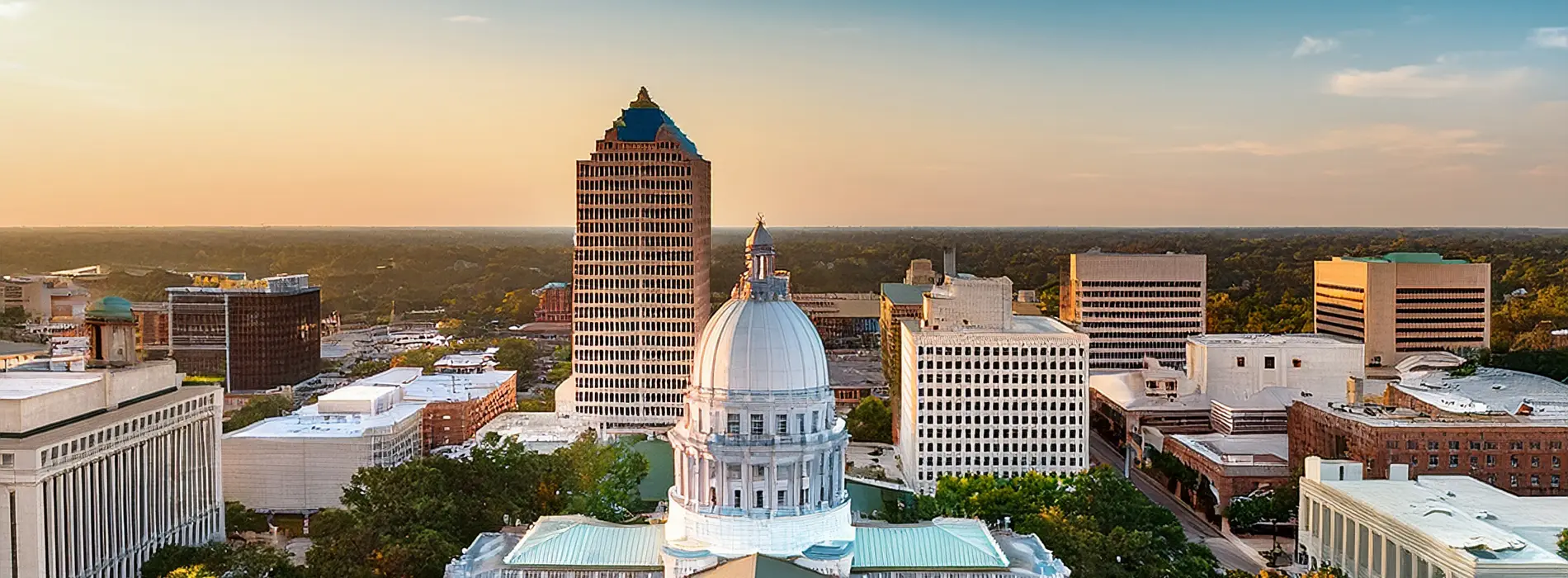 Mississippi skyline over the state capitol, home to MBO's Mississippi metal buildings