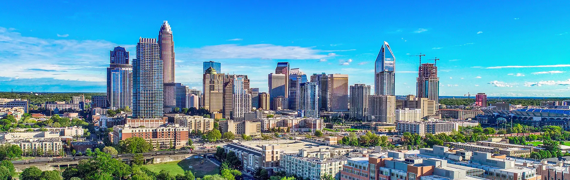North Carolina metal buildings near the Charlotte skyline