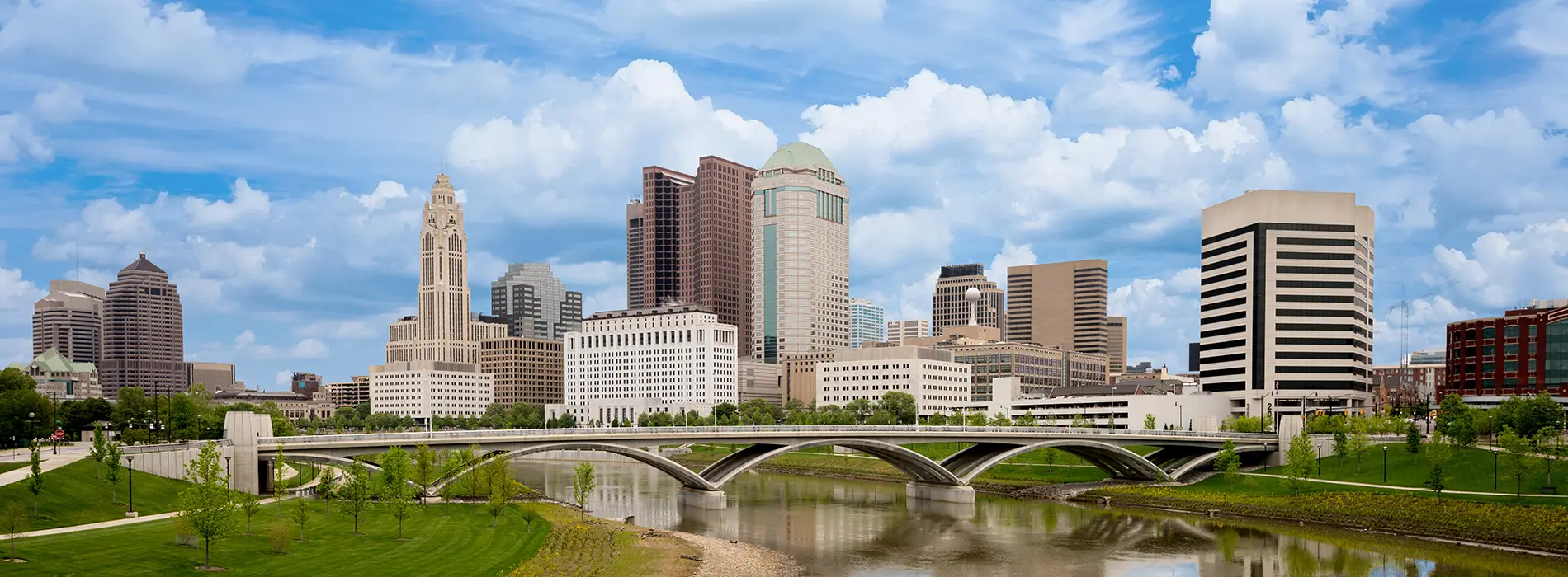 Ohio metal buildings near the Columbus skyline