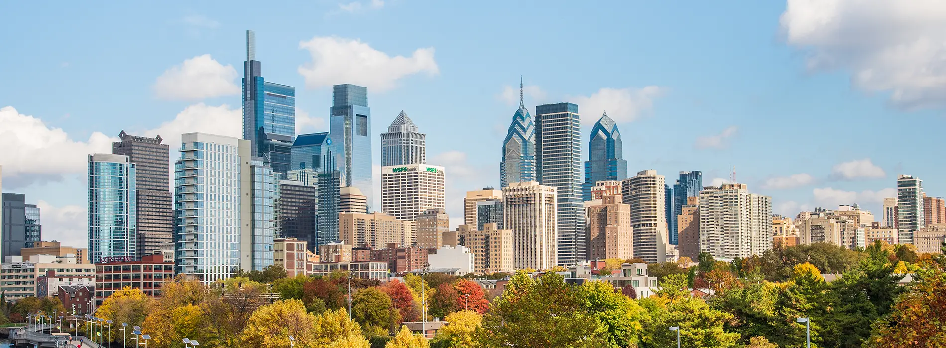 Pennsylvania metal buildings near the Philadelphia skyline