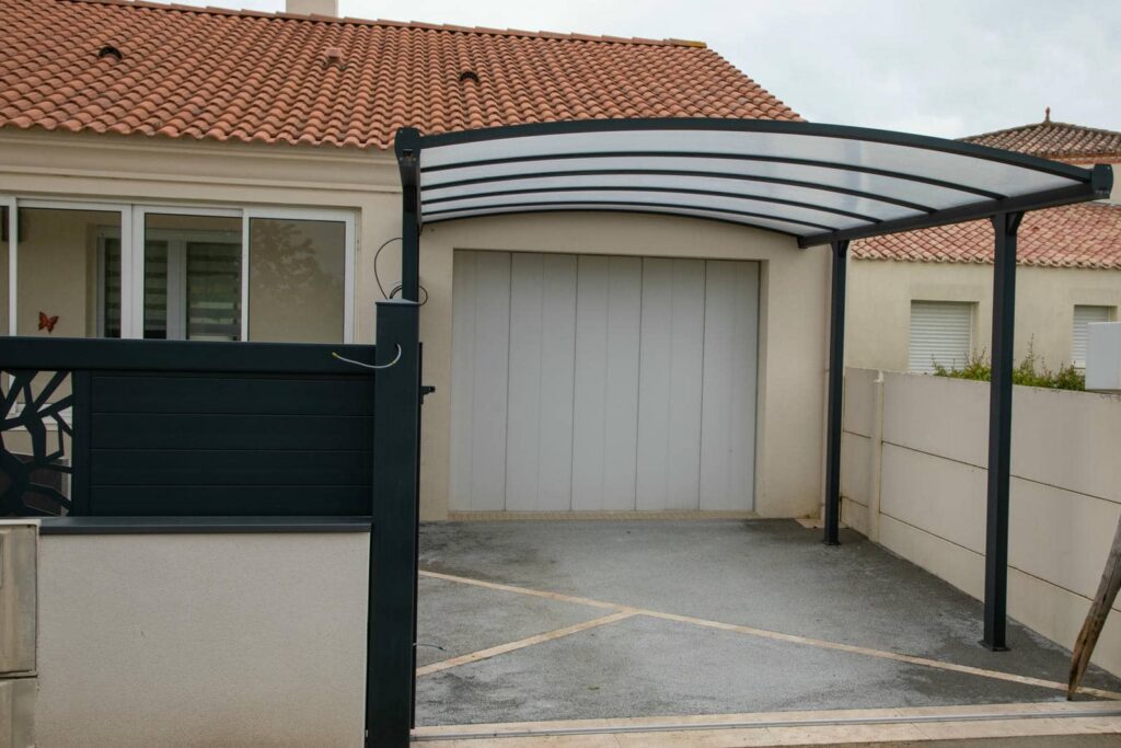 Modern carport beside residential building