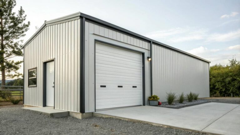 Modern steel garage with large door