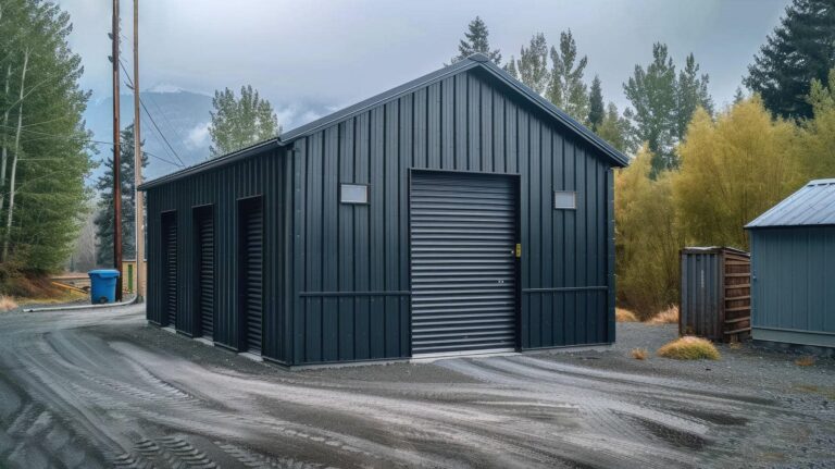 Modern steel workshop in rural setting